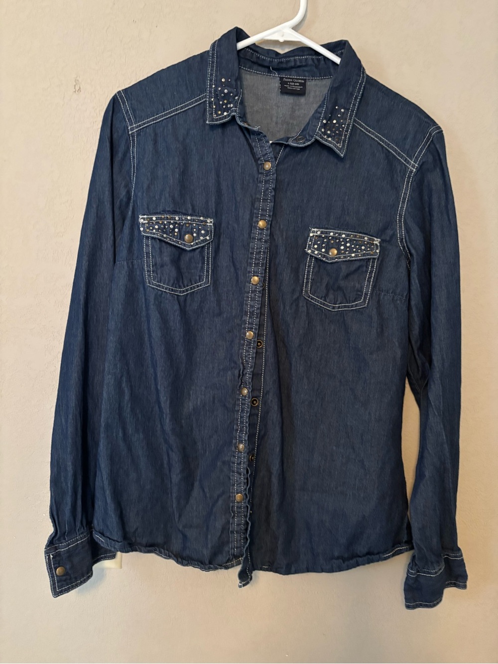 Faded Glory Dark Blue Studded Denim Button-Down Shirt